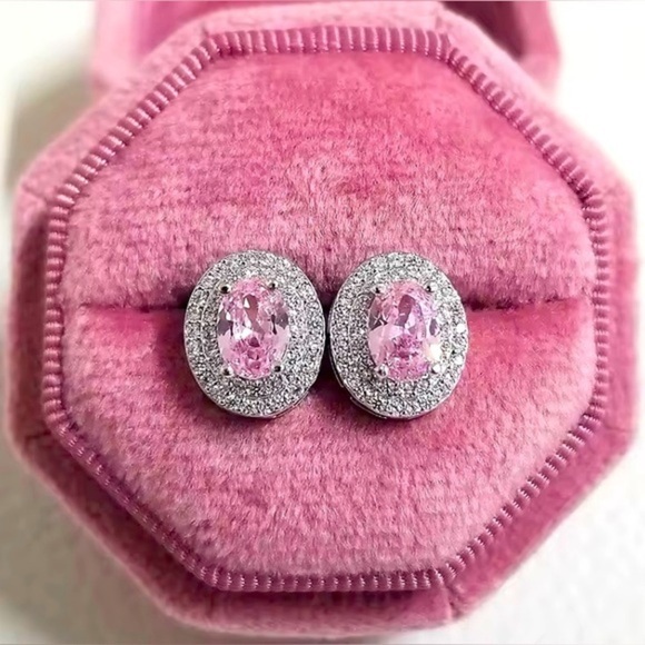 Pink Sapphire & Rhinestone Earrings